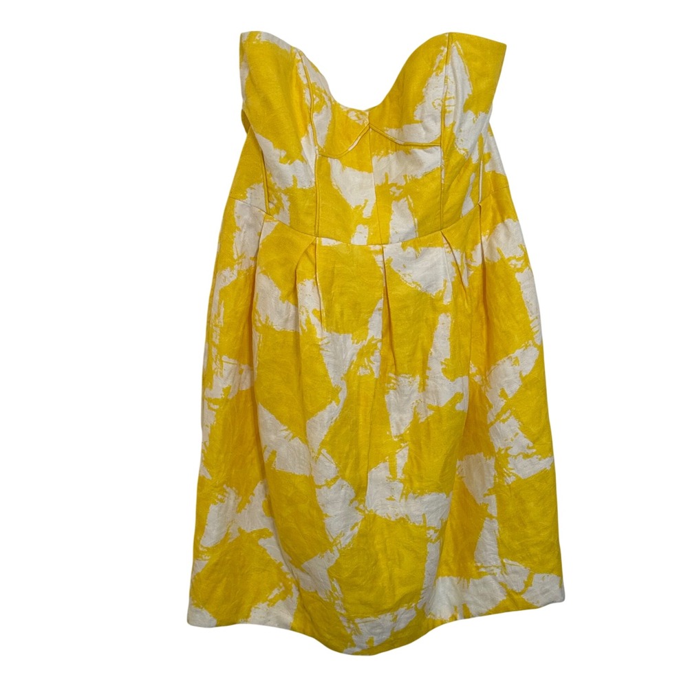 Shoshanna Strapless Mini Dress‎ Size 12 Yellow White Floral Summer Party NEW